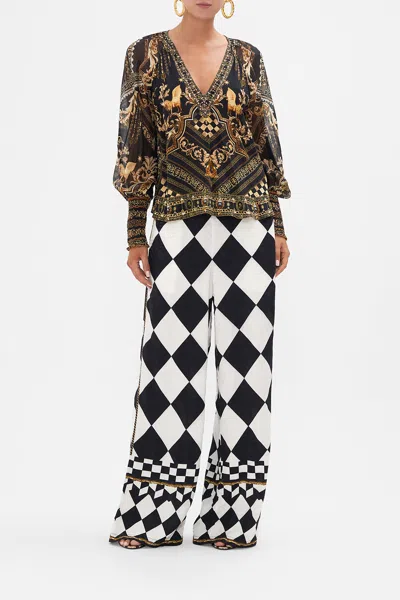 Camilla Shirred Cuff Blouse Duomo Dynasty In Black/gold