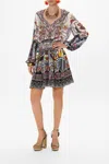 Camilla Shirred Relaxed Short Dress My Folk Art Heart In Blue/white