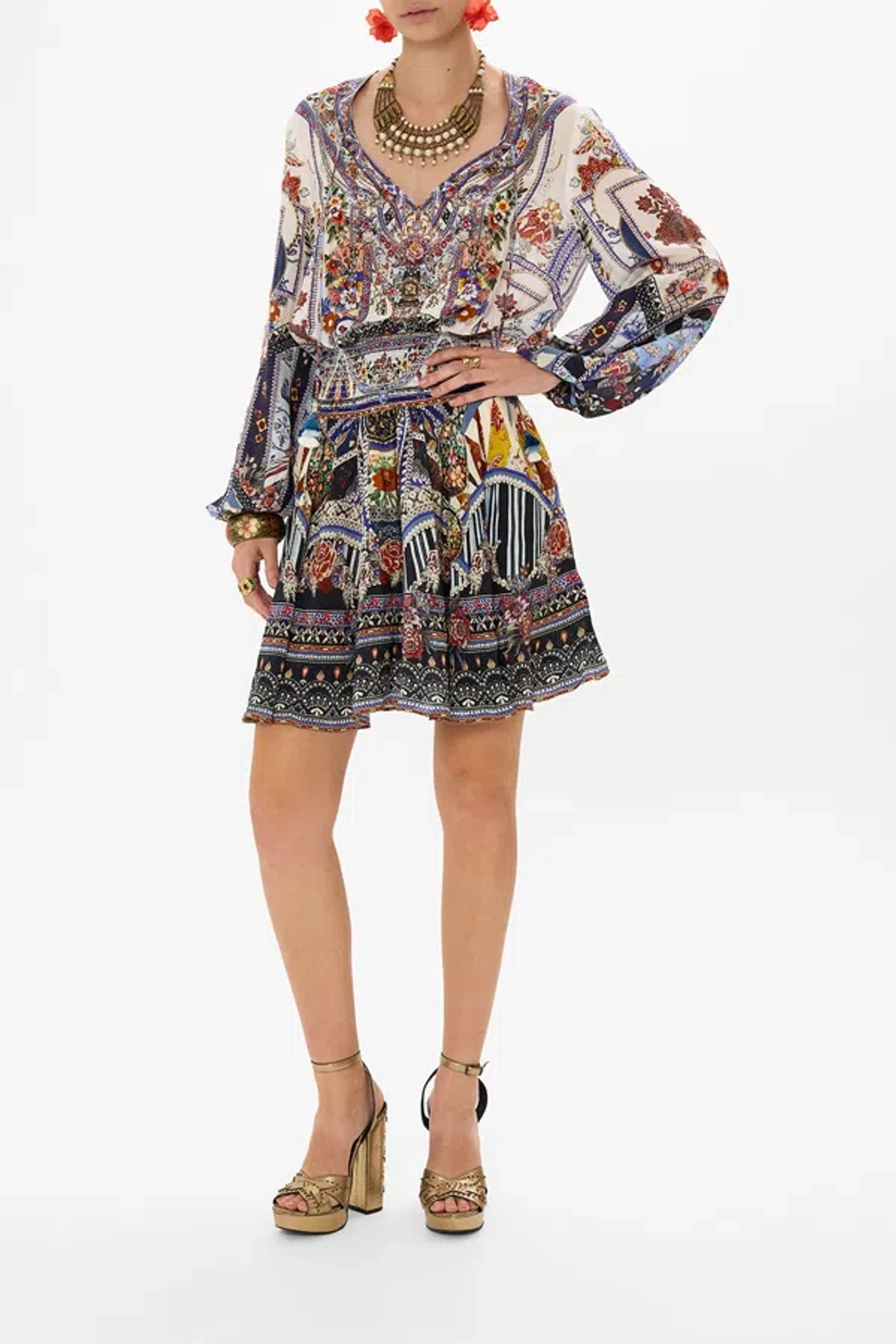 camilla shirred relaxed short dress Camilla Shirred Relaxed Short Dress My Folk Art Heart In Blue/white