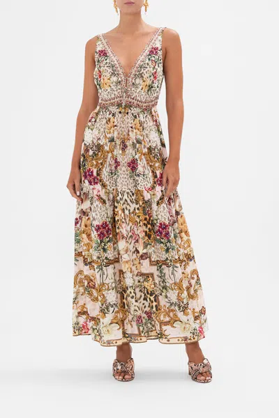 Camilla Shirred Waist Detail Long Dress Bambino Bliss In Beige/