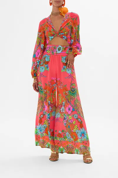 Camilla Shirred Waist Pant Windmills And Wildflowers In Neutral