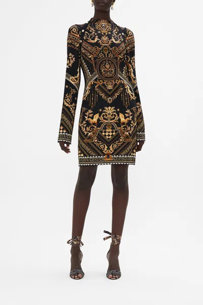 Camilla Short Cut Out Shoulder Jersey Dress Duomo Dynasty In Black/gold