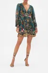 Camilla Short Dress With Blouson Sleeve Verdis World In Green/grey