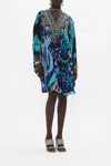 Camilla Short High Neck Kaftan With O Ring Vividly Venice In Blue/navy