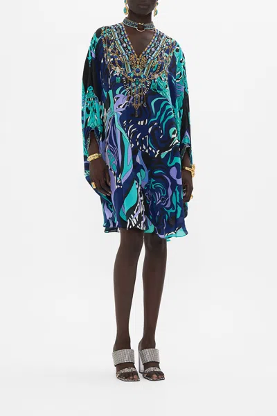 Camilla Short High Neck Kaftan With O Ring Vividly Venice In Blue