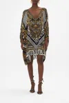 Camilla Short Kaftan With Cuff Look Up Tesoro In Black/gold