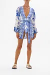 Camilla Tie-detail Silk Minidress In Blue/white