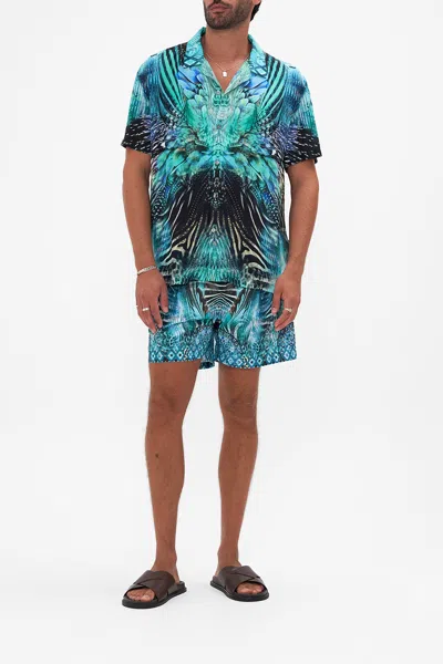 Camilla Short Sleeve Camp Collared Shirt Azure Allure In Blue