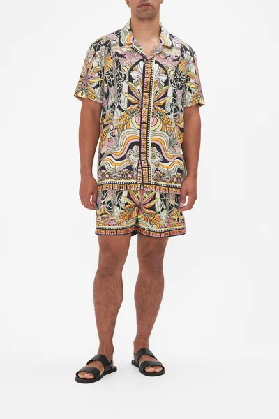 Camilla Short Sleeve Camp Collared Shirt Day Trippin In Multi