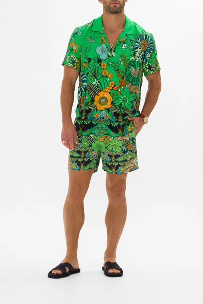 Camilla Short Sleeve Camp Collared Shirt Good Vibes Generation In Green