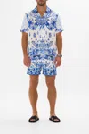 Camilla Short Sleeve Camp Collared Shirt Immortal Ink In Blue/white
