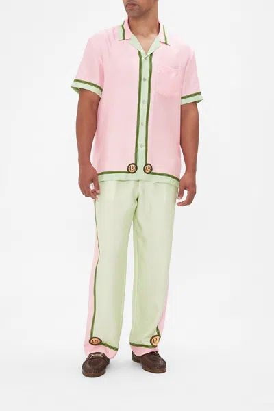 Camilla Short Sleeve Camp Collared Shirt Lets Chase Rainbows In Pink