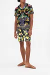 Camilla Short Sleeve Camp Collared Shirt Meet Me In Marchesa In Black