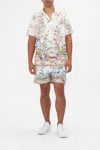 Camilla Short Sleeve Camp Collared Shirt Plumes And Parterres In White