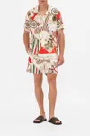 Camilla Short Sleeve Camp Collared Shirt Saluti Summertime In Beige/white