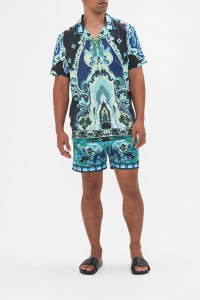 Camilla Short Sleeve Camp Collared Shirt These Walls Are Talking In Blue
