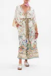 Camilla Short Sleeve Wrap Layer With Macrame Fringe Plumes And Parterres In White