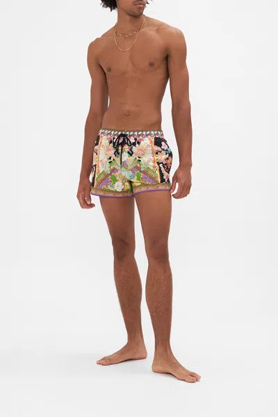 Camilla Short Swim Short Sundowners In Sicily In Black/green/orange/white