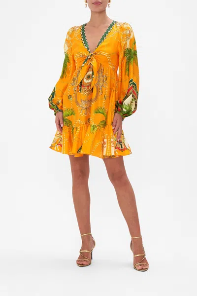 Camilla Short Tie Front Blouson Dress Dancing With The Bulls In Orange