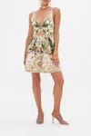 Camilla Short V Neck Cutout Dress Renaissance Romance In Beige/green