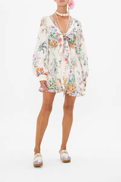 Camilla Short Wrap Tie Dress Plumes And Parterres In White