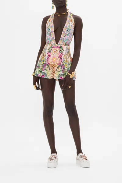 Camilla Shorts With Side Flounce Flowers Of Neptune In Green/