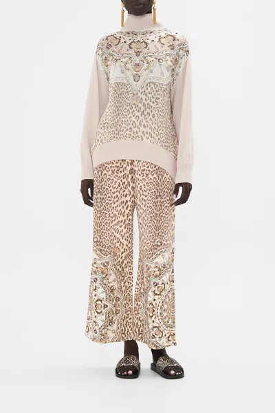 Camilla Silk Front Turtle Neck Knit Grotto Goddess In Beige
