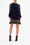 Camilla Silk Spliced Shoulder Jumper Moonlight Melodies In Navy