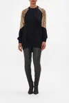 Camilla Silk Spliced Shoulder Jumper Standing Ovation In Black/brown