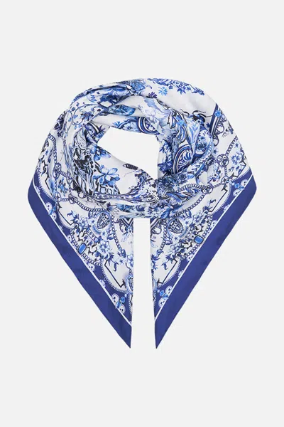 Camilla Silk Square Scarf Glaze And Graze In Blue/white