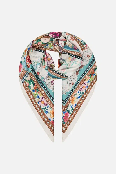 Camilla Silk Square Scarf Plumes And Parterres In White