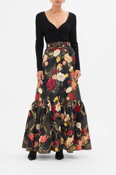 Camilla Skirt With Deep Hem Frill And Belt Magic In The Manuscripts In Black