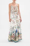 Camilla Floral Tiered Silk Maxi Skirt In White