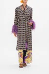Shop Camilla Split Cuff Soft Coat With Feathers Film Diva In Black