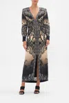 Camilla Split Front Full Length Dress Curtain Call Chaos In Black/brown