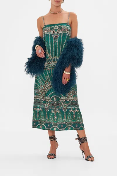 Camilla Square Neck Midi Dress A Venice Veil In Green