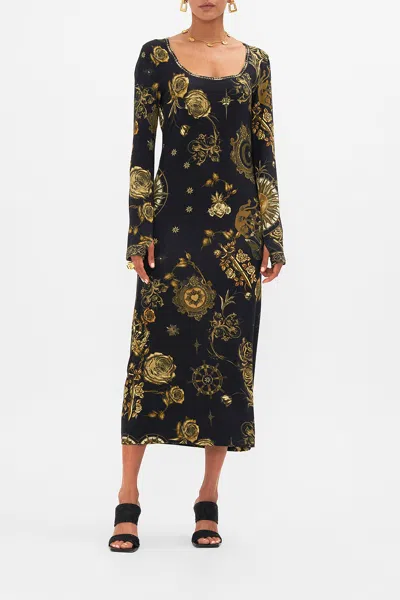 Camilla Square Neck Midi Jersey Rib Dress So Says The Oracle In Black