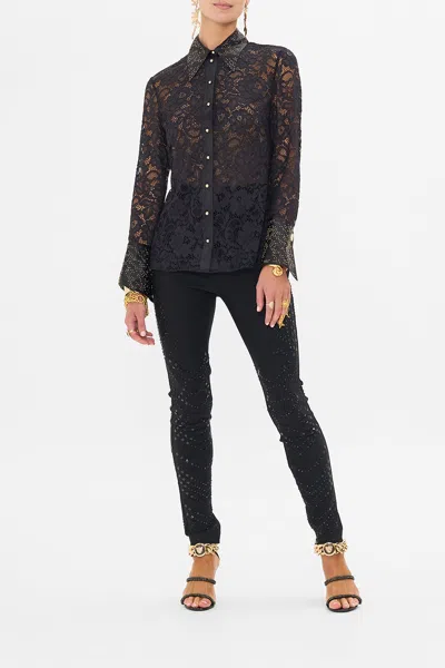 Camilla Stretch Lace Fitted Shirt Nouveau Noir In Black