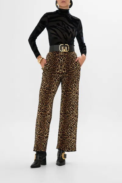 Camilla Stretch Velvet Animal Turtleneck Amsterglam In Black/brown