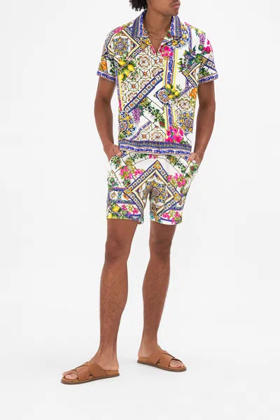 Camilla Terry Towelling Elasticated Walk Short Amalfi Amore In Blue/white