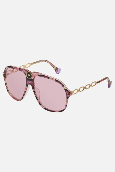 Camilla The Heiress Sunglasses Pink Glitter Snake In Brown