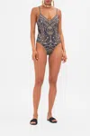 Camilla Tie Back V-neck One Piece Dance With The Duke In Navy