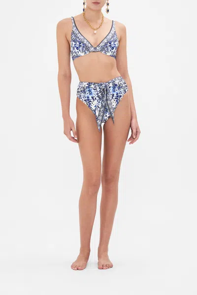 Camilla Tie Front High Waist Pant Glaze And Graze In Blue/white