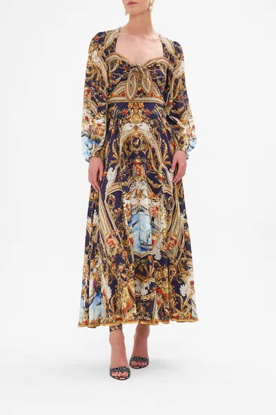 Camilla Tie Front Mid Sleeve Dress Venice Vignette In Blue/navy