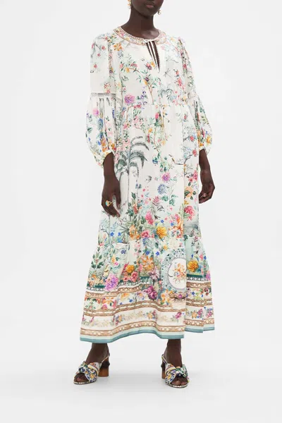 Camilla Tie Neck Dress Plumes And Parterres In Grey/white