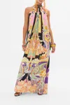 Camilla Tie Neck Long Dress Club Cinemania In Beige/black