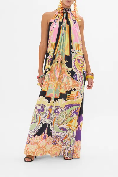 Camilla Tie Neck Long Dress Club Cinemania In Multi
