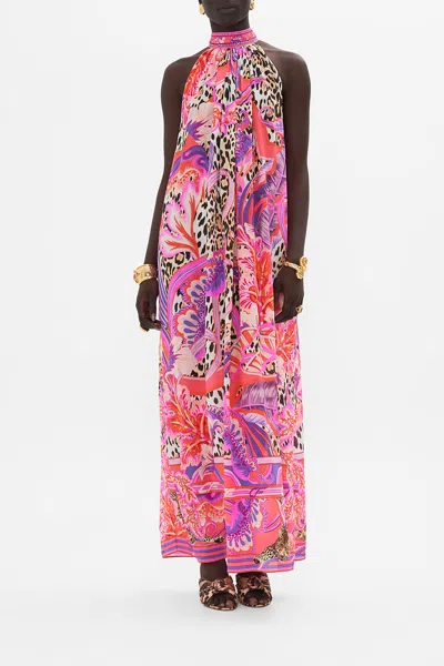 Camilla Tie Neck Long Dress Viola Vintage In Animal Print