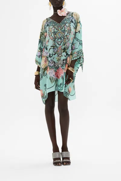 Camilla Tie Sleeve Short V Neck Kaftan Petal Promise Land In Green