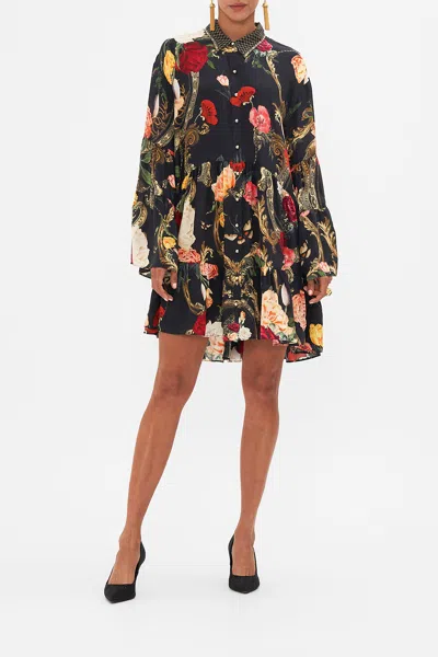 Camilla Tiered Dress With Collar Magic In The Manuscripts In Black
